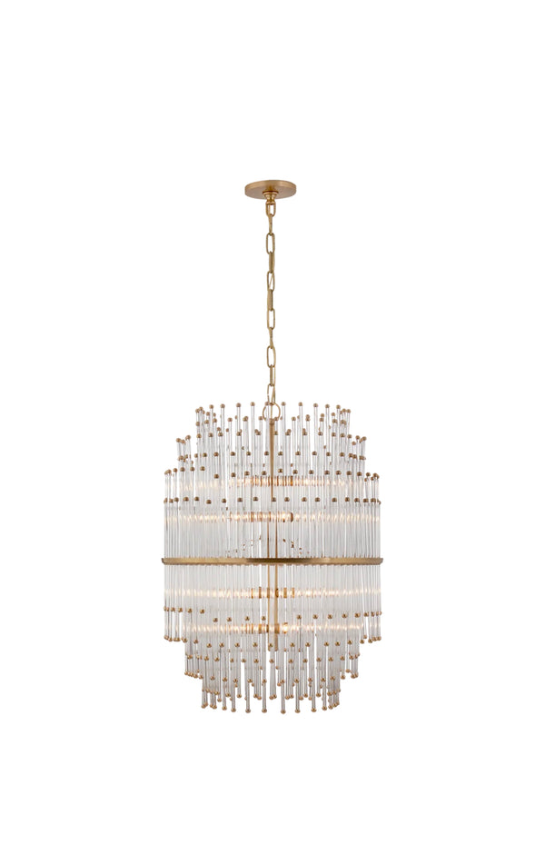 Mia Medium Barrel Chandelier in Hand-Rubbed Antique Brass with Clear Glass Rods