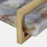 Blue Agate Tray With Gold Handles