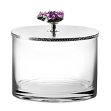 Sarezzo Stainless Steel Small Round Box w/ Amethyst Stone
