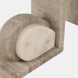 6" Eared Onyx & White Marble Bookends, Beige