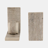 6" Eared Onyx & White Marble Bookends, Beige