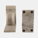 6" Eared Onyx & White Marble Bookends, Beige