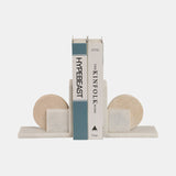 6" Geometric Travertine & Marble Bookends