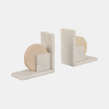 6" Geometric Travertine & Marble Bookends