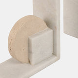 6" Geometric Travertine & Marble Bookends