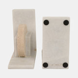 6" Geometric Travertine & Marble Bookends