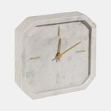 8" MARBLE OCTAGON CLOCK, WHT/GLD