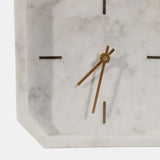 8" MARBLE OCTAGON CLOCK, WHT/GLD