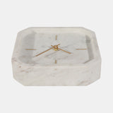8" MARBLE OCTAGON CLOCK, WHT/GLD