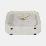 8" MARBLE OCTAGON CLOCK, WHT/GLD