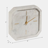 8" MARBLE OCTAGON CLOCK, WHT/GLD