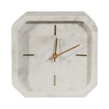 8" MARBLE OCTAGON CLOCK, WHT/GLD