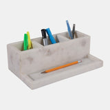 Marble 3-Cup & Tray Desk Organizer, White