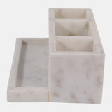 Marble 3-Cup & Tray Desk Organizer, White