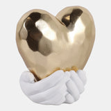 Hands Holding Heart, Gold/white