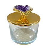 Medium 24K Gold Plated Round Box w/ Amethyst Stone