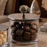 Sarezzo Stainless Steel Medium Round Box w/ Pyrite Stone