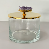 Sarezzo 24K Gold Plated Medium Round Box w/ Amethyst Stone