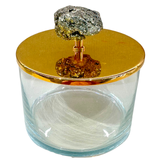 Medium Gold Plated Round Box w/ Pyrite Stone
