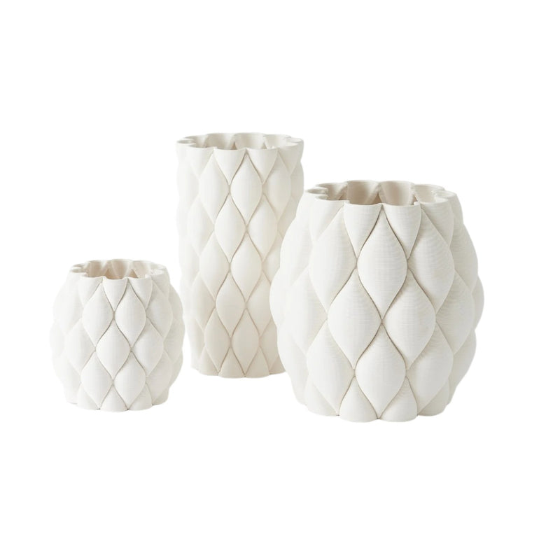 Pillowed Printed Vase-Matte White-Lg