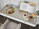 Allure Vanity Desk – White Lacquer with Gold Metal Base, 54"