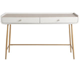 Allure Vanity Desk – White Lacquer with Gold Metal Base, 54"