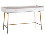 Allure Vanity Desk – White Lacquer with Gold Metal Base, 54"