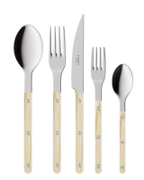 Set of cutlery with wooden handles on a white background