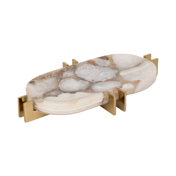 Quartz, 14" White Tray With Gold Details