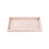 Rectangular pink tray with a textured surface on a white background