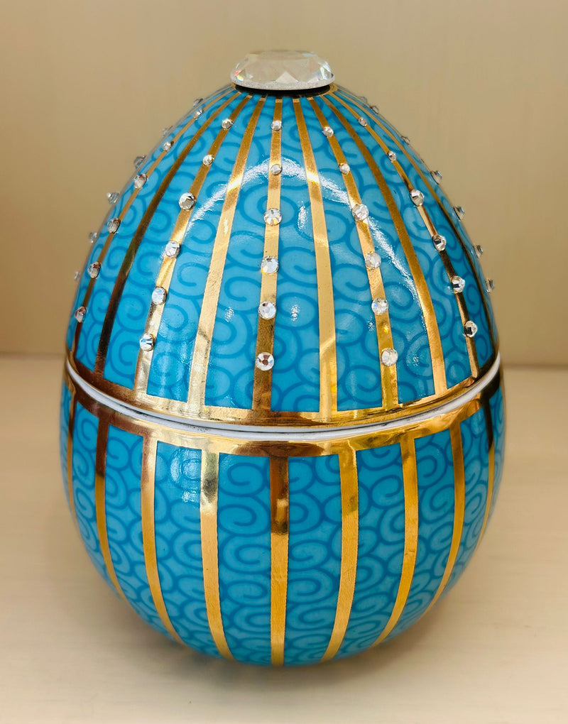 Bois De Roussie Candle 220Gr In Ceramic Light Blue Golden Stripes With Crystals