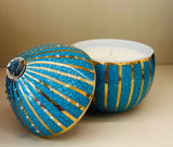 Bois De Roussie Candle 220Gr In Ceramic Light Blue Golden Stripes With Crystals