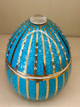 Bois De Roussie Candle 220Gr In Ceramic Light Blue Golden Stripes With Crystals