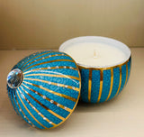 Bois De Roussie Candle 220Gr In Ceramic Light Blue Golden Stripes With Crystals