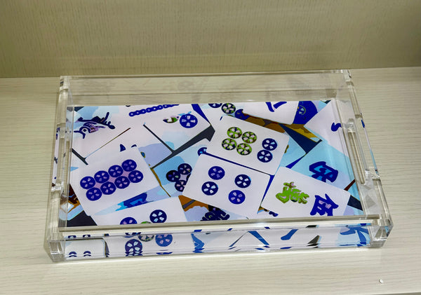 Mahjong Abstract Blues Acrylic Tray