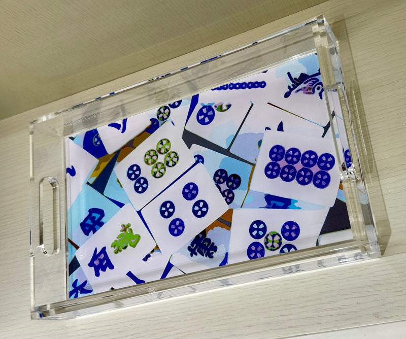 Mahjong Abstract Blues Acrylic Tray