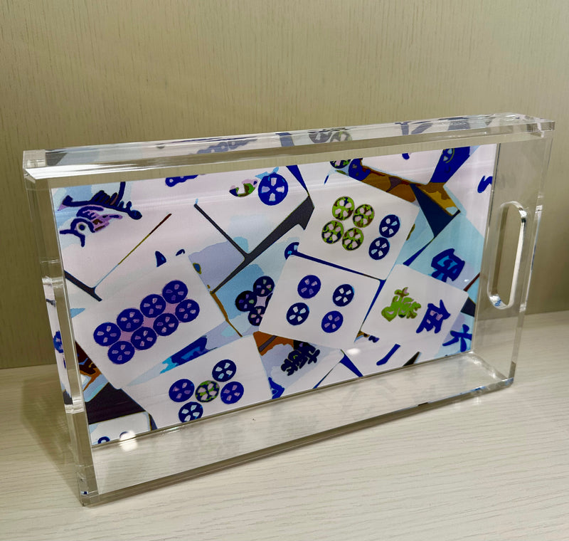 Mahjong Abstract Blues Acrylic Tray
