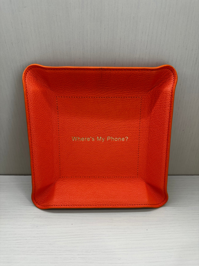 "Where's My Phone" Leather Valet Tray - Orange Goatskin