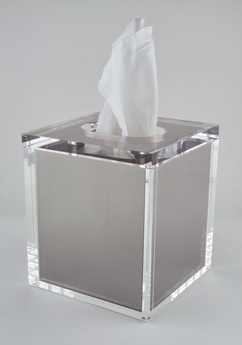 Lucite Tissue Box w/Lid Inner Silver