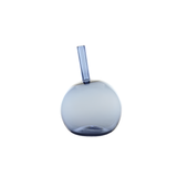 Blue glass vase with a long neck on a white background