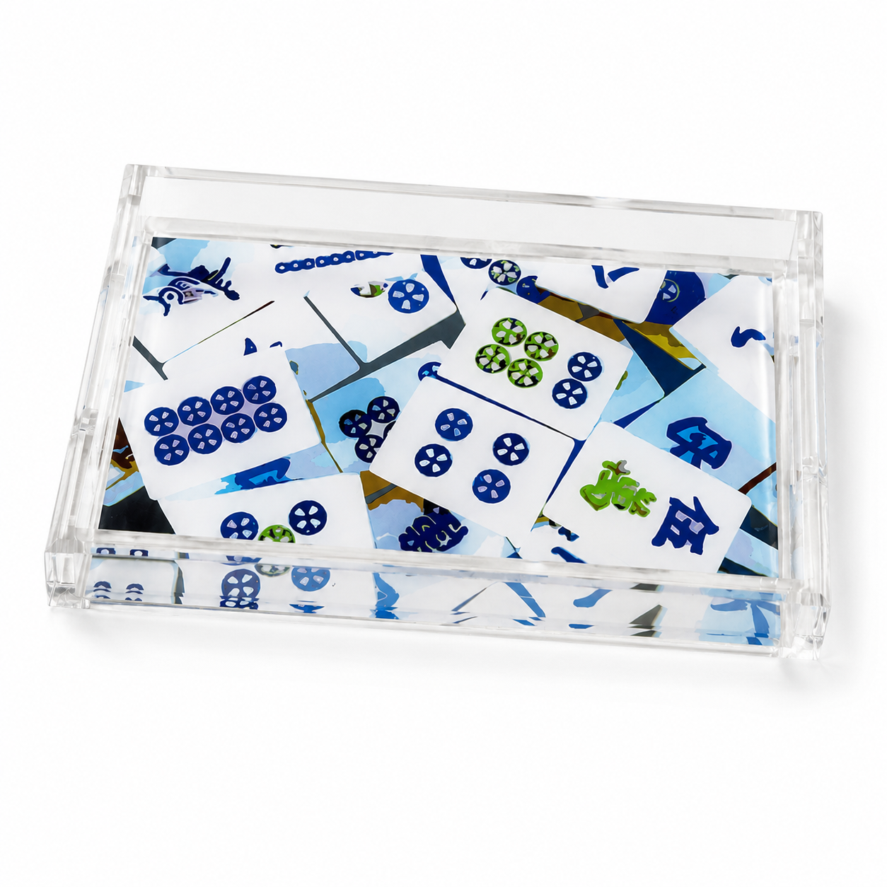 Mahjong Abstract Blues Acrylic Tray – Level