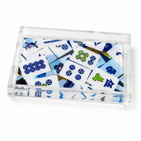 Mahjong Abstract Blues Acrylic Tray