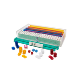 Mahjong set with colorful tiles and accessories on a white background