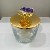 Medium 24K Gold Plated Round Box w/ Amethyst Stone