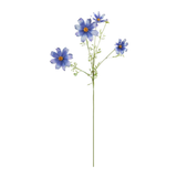 Artificial flower stem with blue flowers on a white background