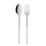 Silver spoon and fork on a white background