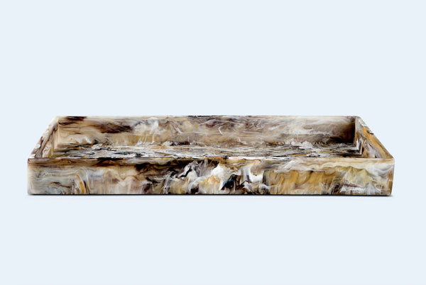 Handled Rectangle Tray - Mocha Swirl