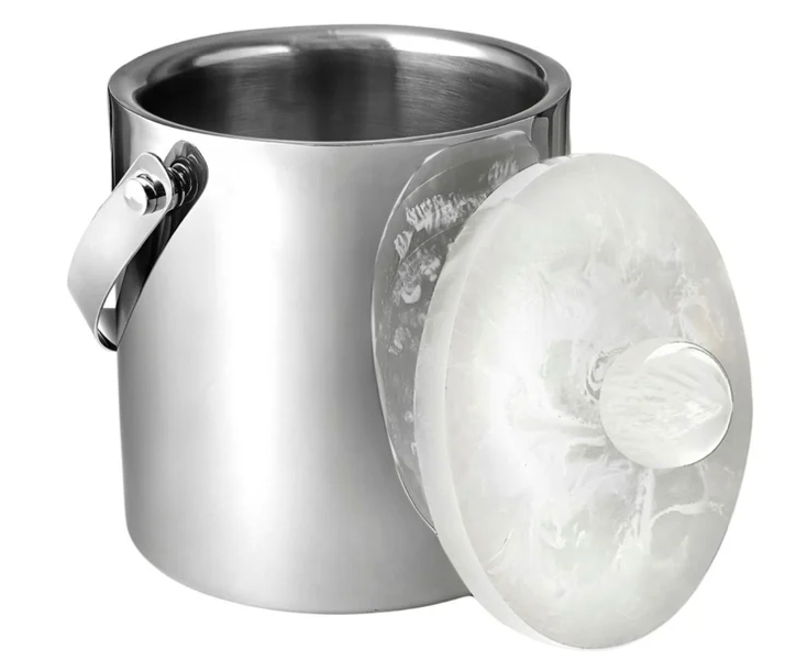 Azure Matte White Resin & Stainless Steel Ice Bucket