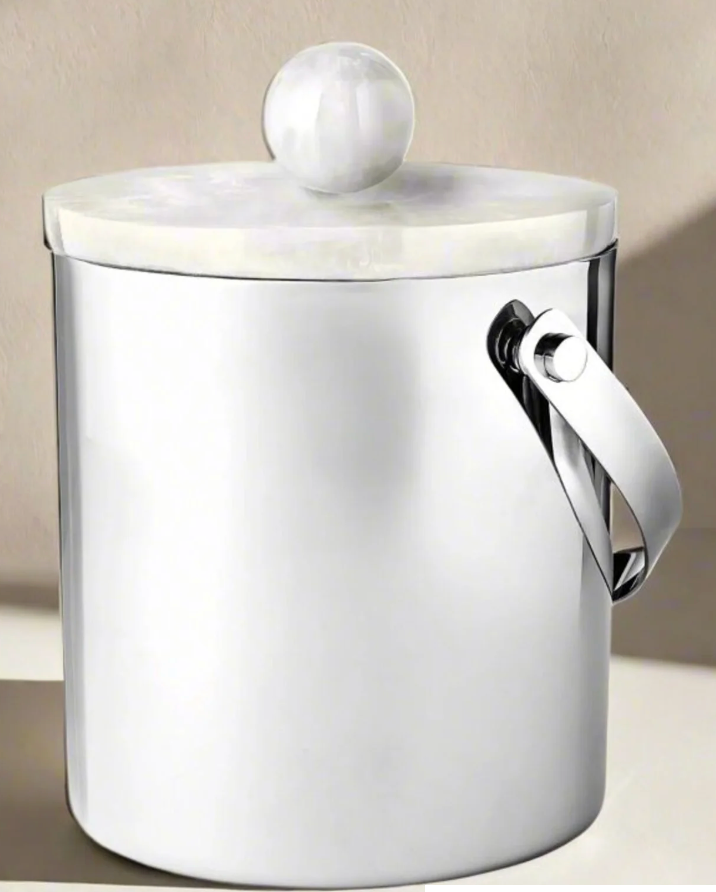 Azure Matte White Resin & Stainless Steel Ice Bucket