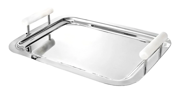 Azure Matte White Resin & Stainless Steel Tray